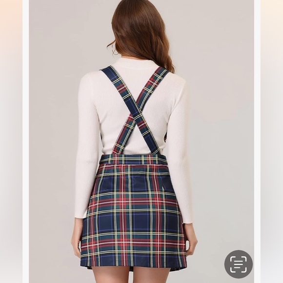 NWT Allegra K plaid Contrast, color, pinafore suspender Mini skirt size L. - Picture 3 of 12